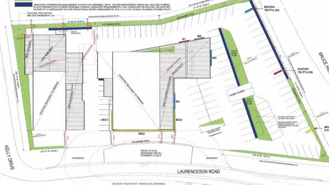 A sketch of the new car dealership development at Glanmire. Madill’s Suzuki, Gympie MG and Gympie Mazda will operate out of the new dealership once it is complete.