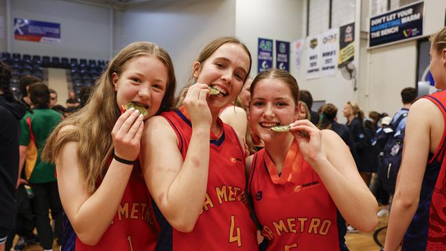 SA's U16 players celebrate their historic gold medal finish. Picture: Basketball SA