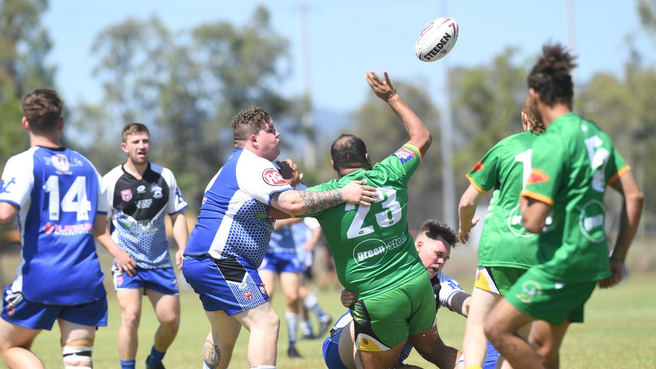 RUGBY LEAGUE - A DAY AT THE PARK: Fitzroy Gracemere Sharks' Michael Batu gets tackled