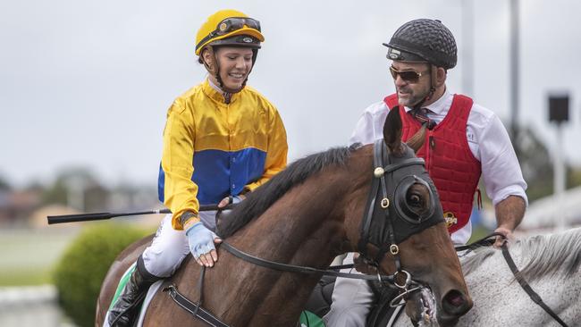 Jockey Stephanie Thornton rides Magstock to victory at Eagle Farm Racecourse. Picture: AAP Image/Glenn Hunt