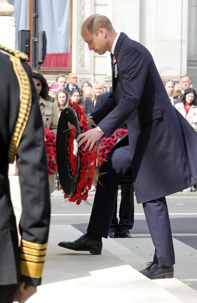 Prince William, Duke of Cambridge lays a wreath on behalf of the Queen. Picture: Chris Jackson/Getty Images