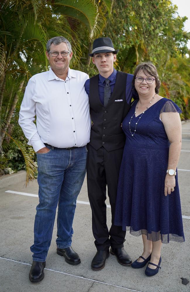 Darryl and Marie Grant with son Andrew Grant at the Mackay North State High School formal at Windmill Function Centre, November 19, 2021. Picture: Heidi Petith