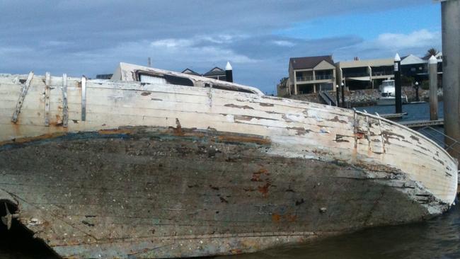 The damaged yacht at the North Haven marina. Picture: Steve Reynolds