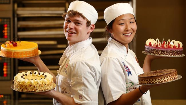 Bakery apprentices Recco O'Connor and Megan Bowditch from Regency TAFE. Picture: Calum Robertson