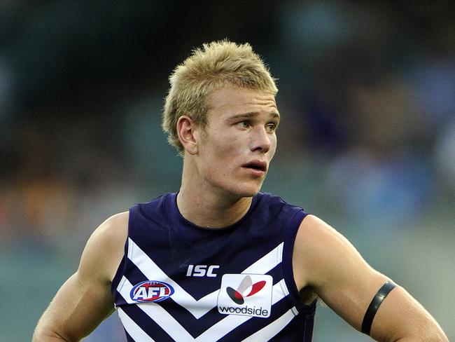 NAB CUP - Fremantle Dockers vs Hawthorn Hawks as part of the NAB Cub round robin clash at Patersons Stadium, Perth. Docker Josh Mellington after the loss.