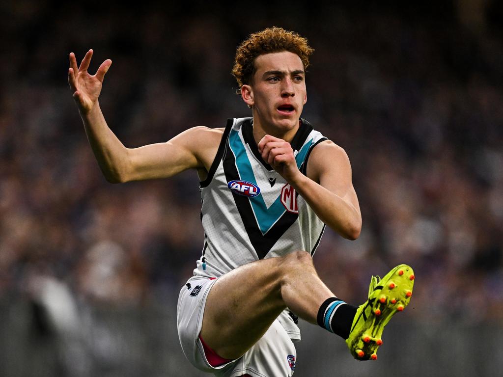 Each of Evans’s 23 disposals against the Dockers came off the boot. Picture: Daniel Carson/AFL Photos via Getty Images