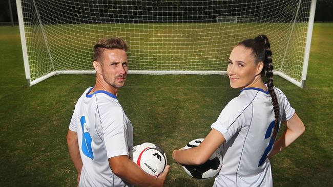 Gold Coast United men’s and women’s vice-captains James Coutts and Eloise Fryer. Picture: Glenn Hampson.