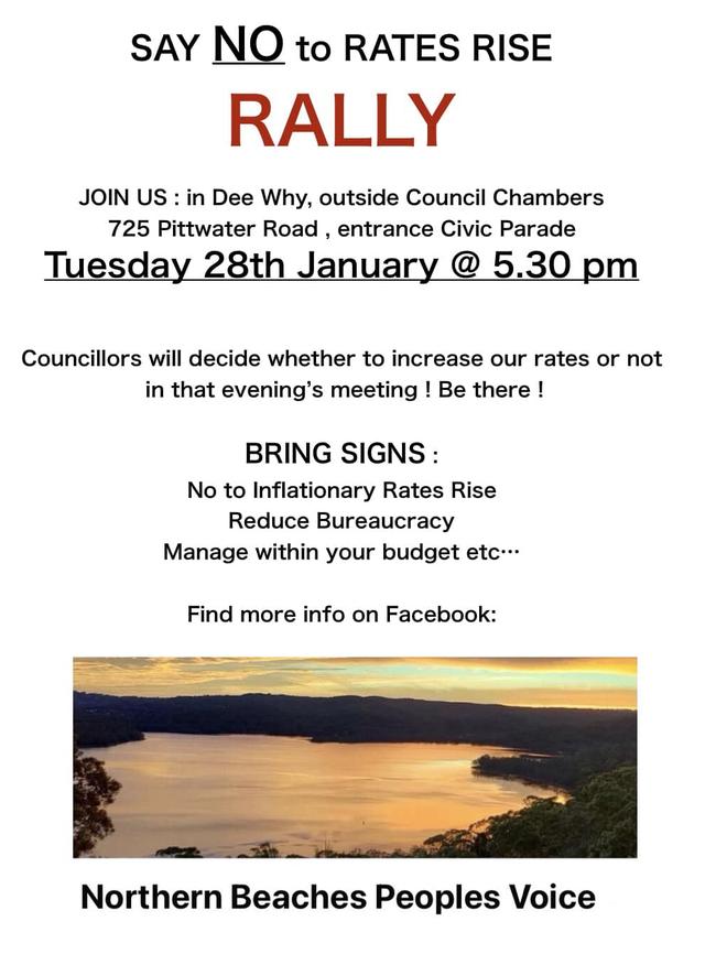 A poster calling on ratepayers to protest.