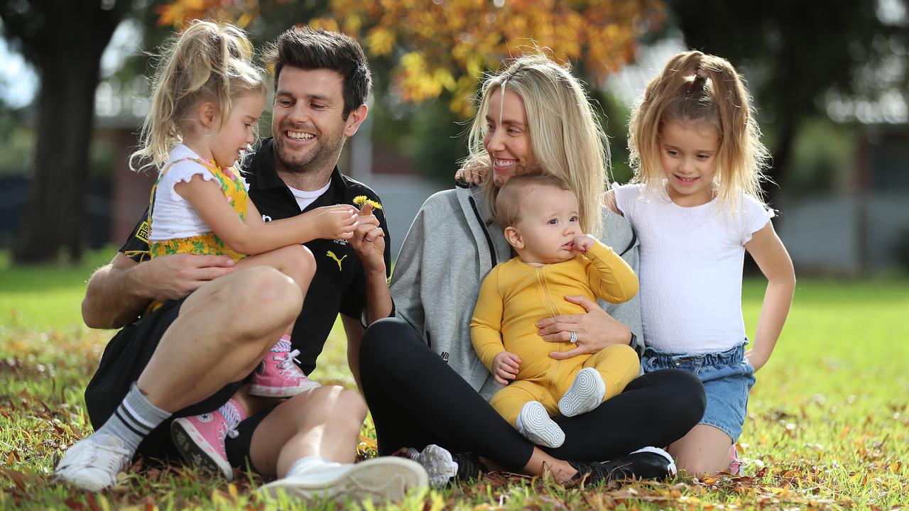 Trent and Brooke Cotchin with their three children. Picture: Alex Coppel