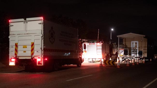 Emergency service vehicles arriving at Darwin Correctional Centre during the mass breakout on May 14. Picture: Che Chorley