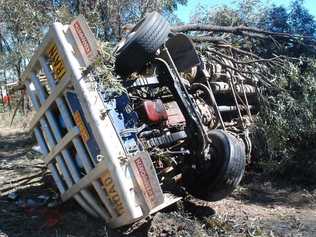 The cab of the crashed road train smashed through several trees before coming to a stop. Photo Alasdair Young / Chinchilla News. Picture: Alasdair Young