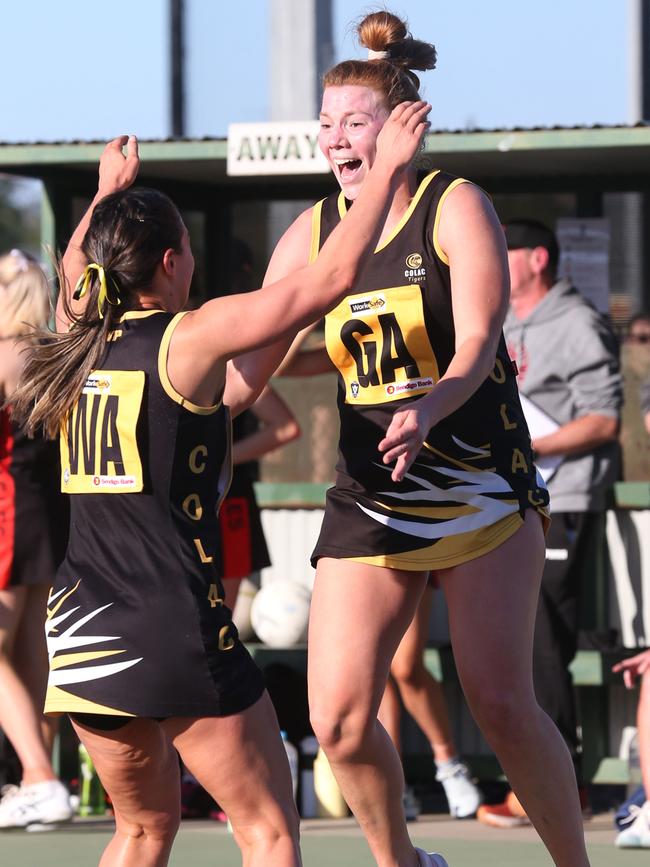 Emily Murfitt and Bec Winch celebrate. Picture: Mark Wilson