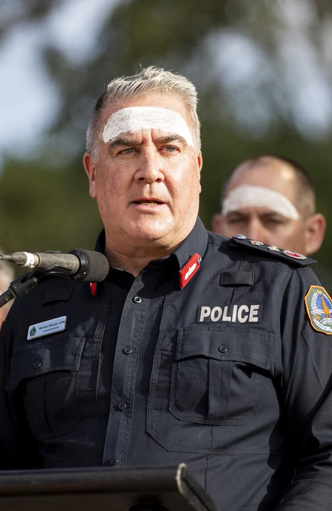 NT Police Commissioner Michael Murphy delivers an apology to First Nations people at Garma. He pledges to eliminate racism and is determined to improve relations between police and First Nations people. Photography Teagan Glenane / YYF