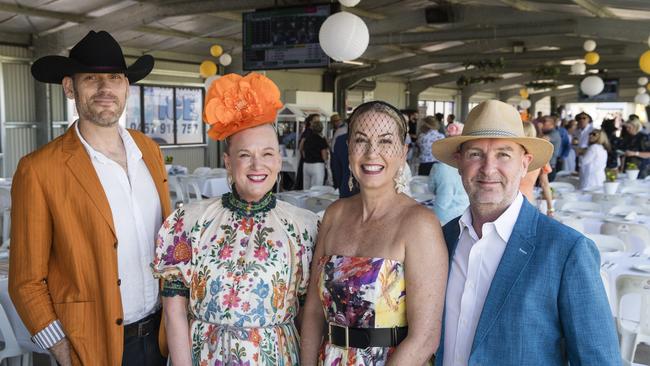 At Warwick Cup race day are (from left) Ben Bos, Laura Bos, Nell McKay and Phillip McKay at Allman Park Racecourse, Saturday, October 14, 2023. Picture: Kevin Farmer