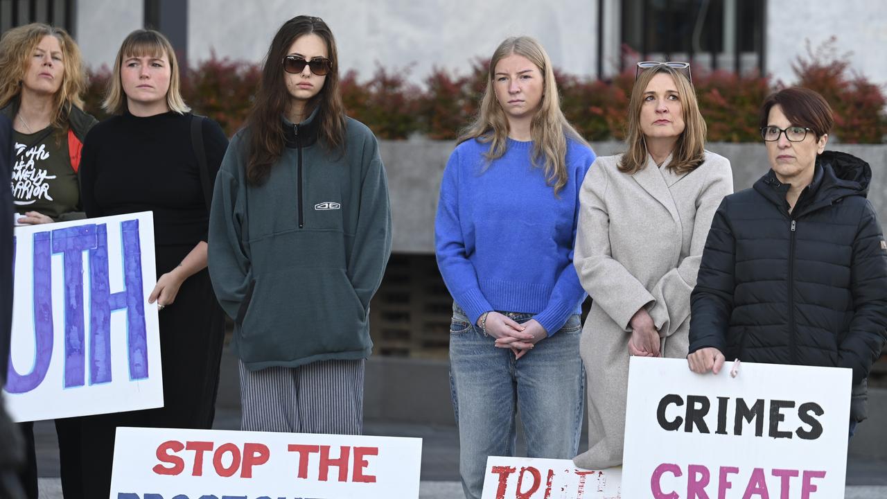 Protesters yelled ‘shame’ outside the ACT Supreme Court. Picture: NCA NewsWire/Martin Ollman