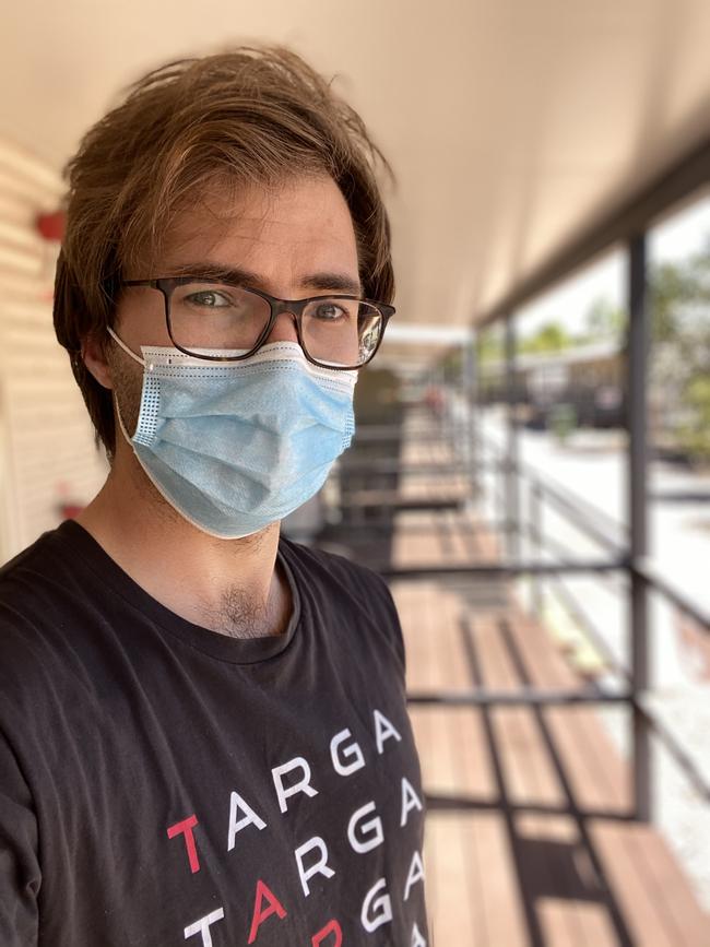 Videographer Ben Sale, who has been documenting everyday life inside the Howard Springs quarantine facility during his stay there. Picture: Ben Sale/ Other Side Productions