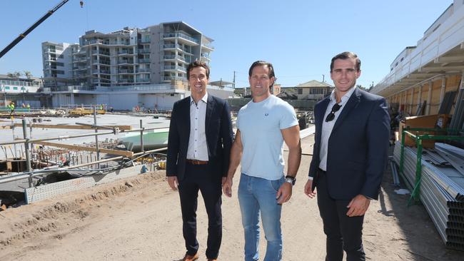 Rudi Scutti of CBRE (left), Tory Trewhitt of Hunky Dory and Cody Buck of CBRE on the Palm Beach site. Picture: Mike Batterham