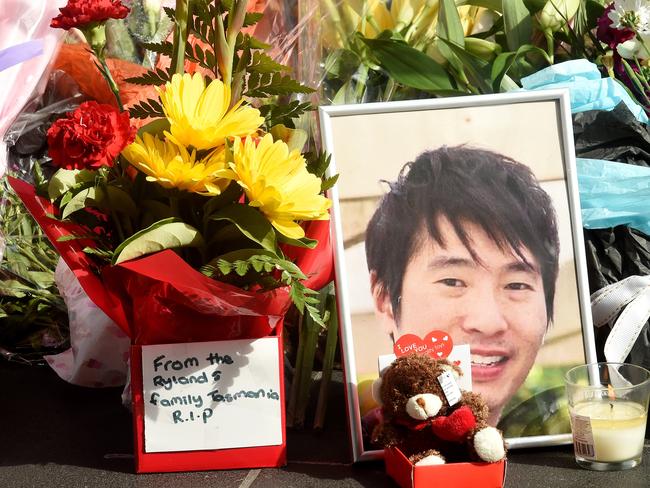 A floral tribute to Matthew Si in Melbourne today. Picture: Nicole Garmston