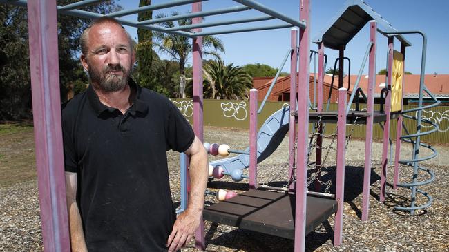 05/02/16 - Contaminated Clovelly Park streets Ash and Chesnut Ave. It's almost two years since the breakout was announced. Speaking to resident Justin Pearce who is the only person who actually owns a house - the rest are housing trust. Justin at the playground in Chestnut Avenue which no longer gets used. Picture Dean Martin