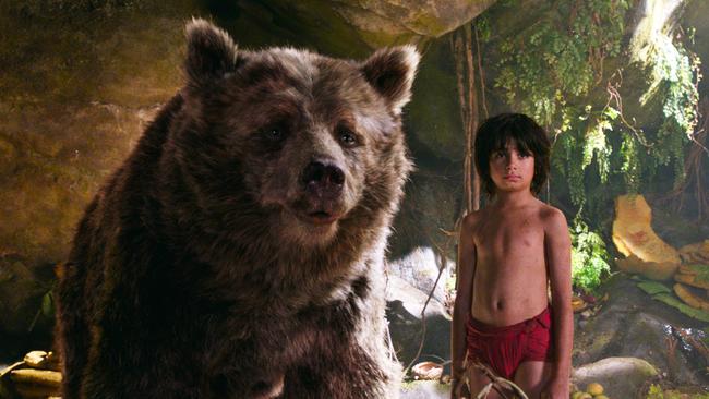 Baloo the bear (voiced by Bill Murray) and Mowgli (Neel Sethi) in a scene from <span id="U313017613835kd" style="font-weight:normal;font-style:italic;">The Jungle Book.</span>