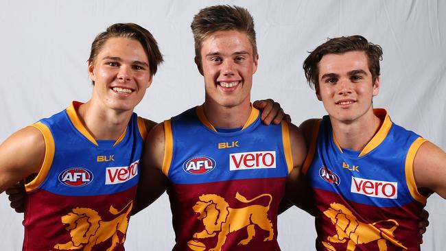 Brisbane draftees (from left) Eric Hipwood, Josh Schache and Ben Keays. Picture: Sarah Reed