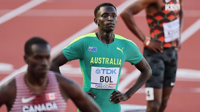 EUGENE, OREGON - JULY 23: Peter Bol of Team Australia looks on prior to competing in the Men's 800m Final on day nine of the World Athletics Championships Oregon22 at Hayward Field on July 23, 2022 in Eugene, Oregon. (Photo by Andy Lyons/Getty Images for World Athletics)