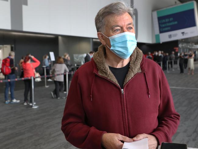 Vaccinations for Over 50s begins today pics at the Melbourne Exhibition Centre. Steve Coupe (69). Monday, May 3, 2021. Picture: David Crosling