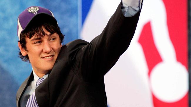 Andrew Bogut takes the stage after being selected by the Milwaukee Bucks as the first overall pick in the 2005 NBA Draft at Madison Square Garden in New York.