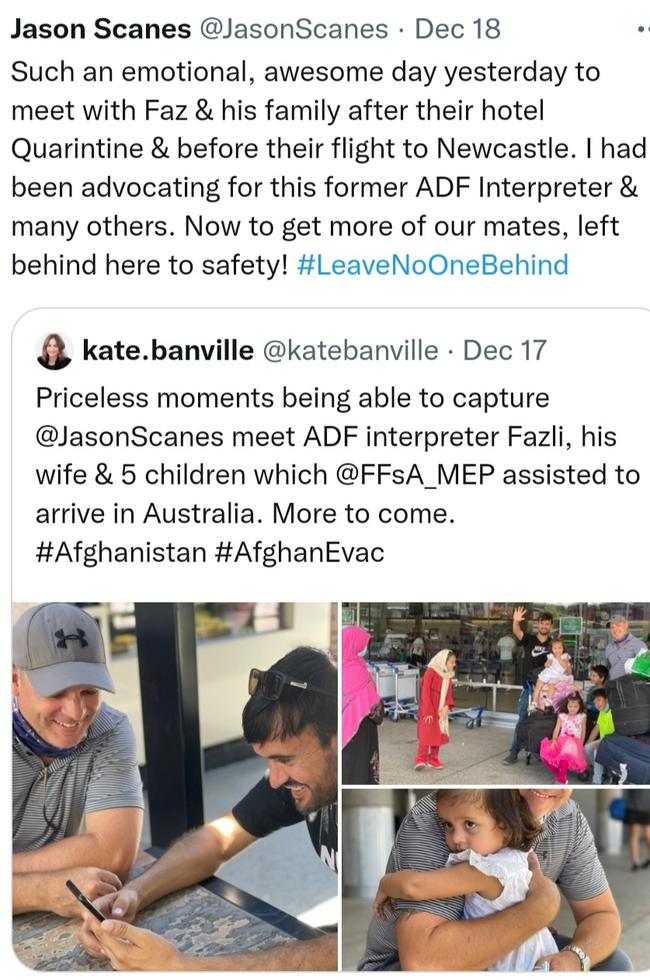 Jason Scanes meets an ADF interpreter who arrived from Afghanistan this month. Picture: Twitter