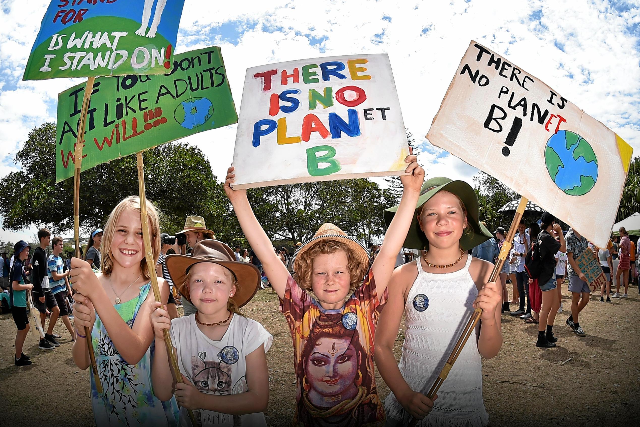 School students and community members gather at Peregain Beach to tell our politicians to take all them seriously and start treating climate change for what it is: a crisis and the biggest threat to our generation and gererations to come. Picture: Patrick Woods