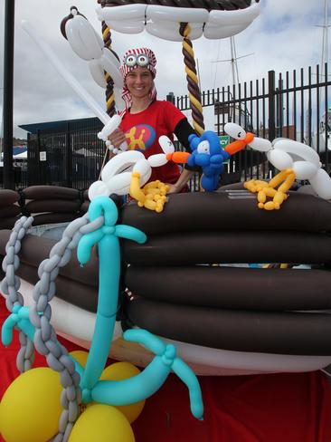 Melinda Gonzalez, from the USA with her balloon boat. Picture: MATT THOMPSON