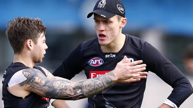 Jamie Elliott and Darcy Moore have emerged as leaders at Collingwood. Picture: Wayne Ludbey