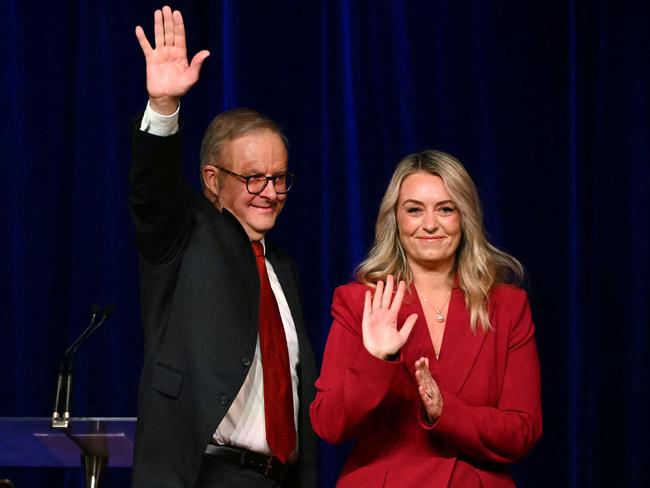 Anthony Albanese and his partner Jodie Haydon on election night. Picture: Saeed Khan