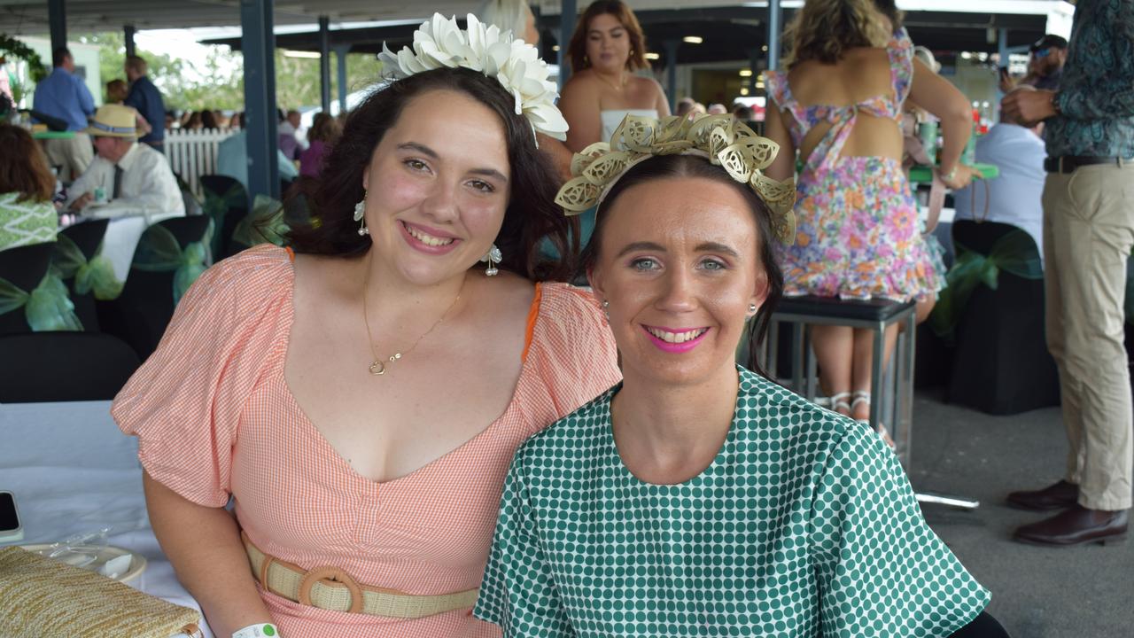 Jacinta Clark and Samantha Smith at the St Patrick’s Day races in Rockhampton on March 12, 2022. Picture: Aden Stokes