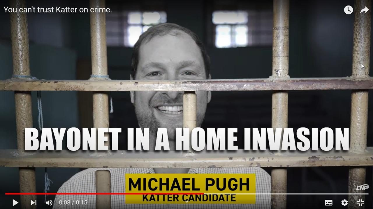 A screengrab from an LNP political ad that has been labelled by the Katter’s Australian Party as an unprecedented American-style hit job against its Mundingburra candidate Michael Pugh.