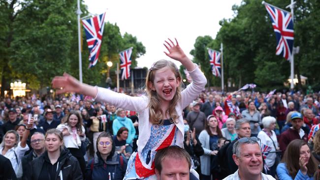 Abigail Killick, 7, from Hampshire, dancing on The Mall during the Platinum Party At The Palace concert. Picture: Getty