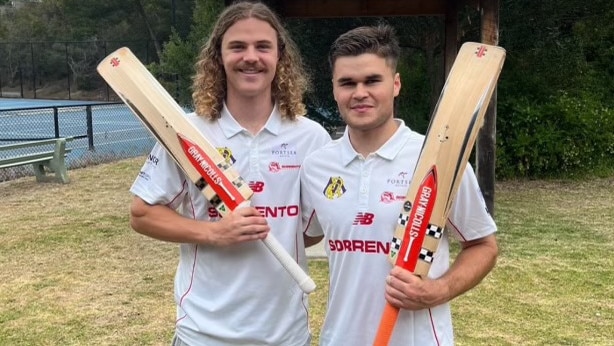 Harry DeMattia (left) and Kai Marshall after playing together in Sorrento’s thirds on Saturday. Picture: Supplied