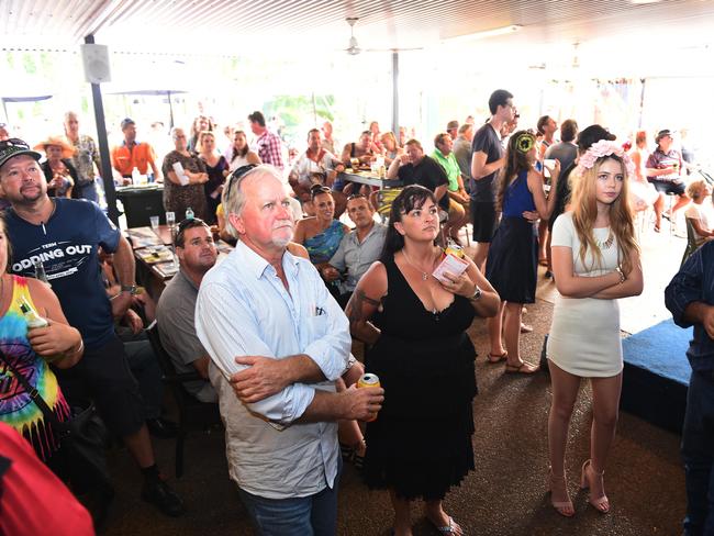 All eyes were drawn to the televisions at the Noonamah Tavern, during the running of this year’s Melbourne Cup main race prior to the annual frog race. PICTURE: Justin Kennedy