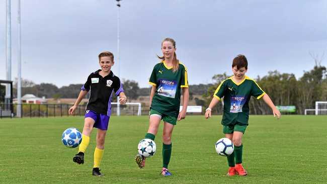 Joeys Mini World Cup - (L) Thomas Lunn, Caitlin McAskill and Joel Westlake. Picture: Alistair Brightman