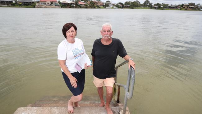 Division 12 candidate Cathy Osborne and John McManus check the condition of Luke Hugh Muntz. Picture: Glenn Hampson