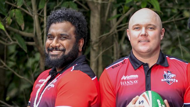 Gold Coast Cyclones captain Lesi Semi and cocach Shaun Cole. Picture: Tim Marsden (GCDRU)