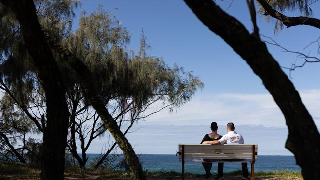 Balin Stewart’s parents, Kerri-Lyn and Michael Stewart, sitting on the chair bearing Balin’s name, are seeing counsellors to help them deal with their grief over his death. Picture: David Kelly