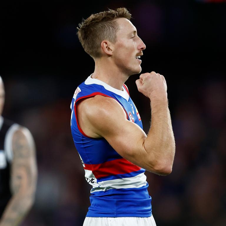 Bailey Dale’s first 18 kicks went at 100 per cent efficiency as he put together a best-on-ground performance one week after he was dropped from the starting 22. Picture: Michael Willson / Getty Images