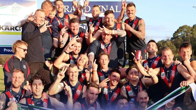 Powelltown celebrate the 2023 Outer East Division 2 premiership. Picture: Facebook