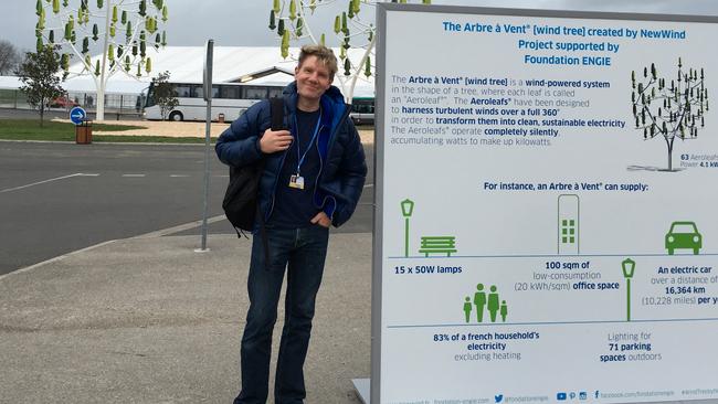 Bjorn Lomborg with a wind tree in Paris during COP21