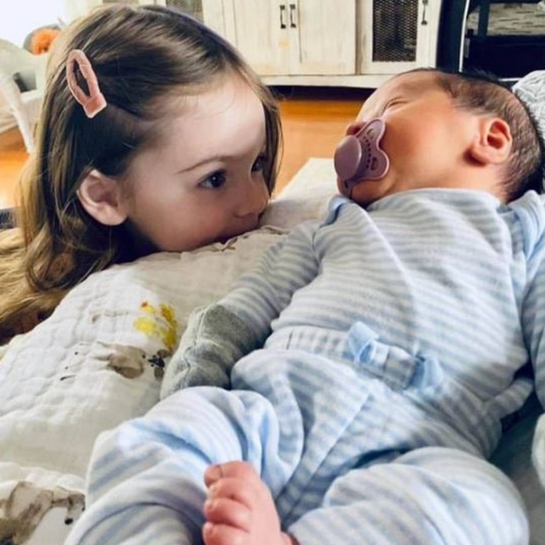 A heartbreaking picture shows siblings Lilly Jane Bennard, two, and five-month-old Hollace Dean Bennard. Picture: Facebook/Kirstie Jane Bennard