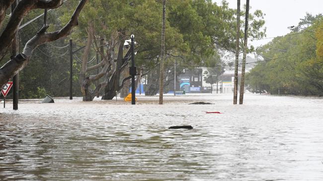 Uralba Street Lismore when water covered Mortimer Oval on 30 March 2022.