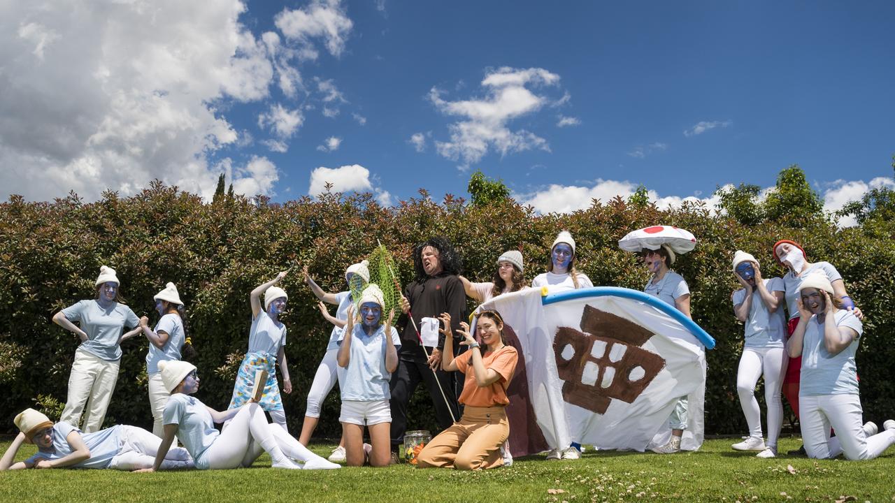 The CSW pastoral care group dressed up as characters from The Smurf's as St Ursula's College students dressed up for their boat race during St Ursula's Week, Wednesday, October 20, 2021. Picture: Kevin Farmer