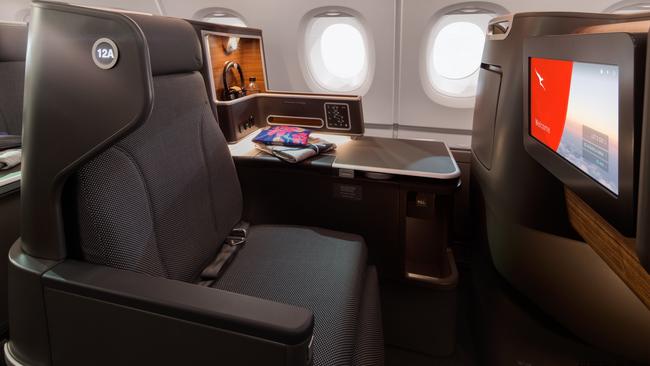 The new Qantas business class cabin on the Airbus A380-800.