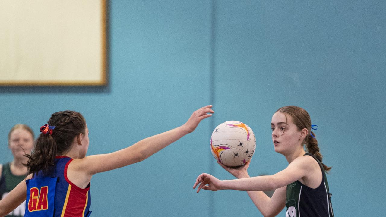 Ellie Bennett of St Ursula's Junior Development against Downlands Junior C in Merici-Chevalier Cup netball at Salo Centre, Friday, July 19, 2024. Picture: Kevin Farmer